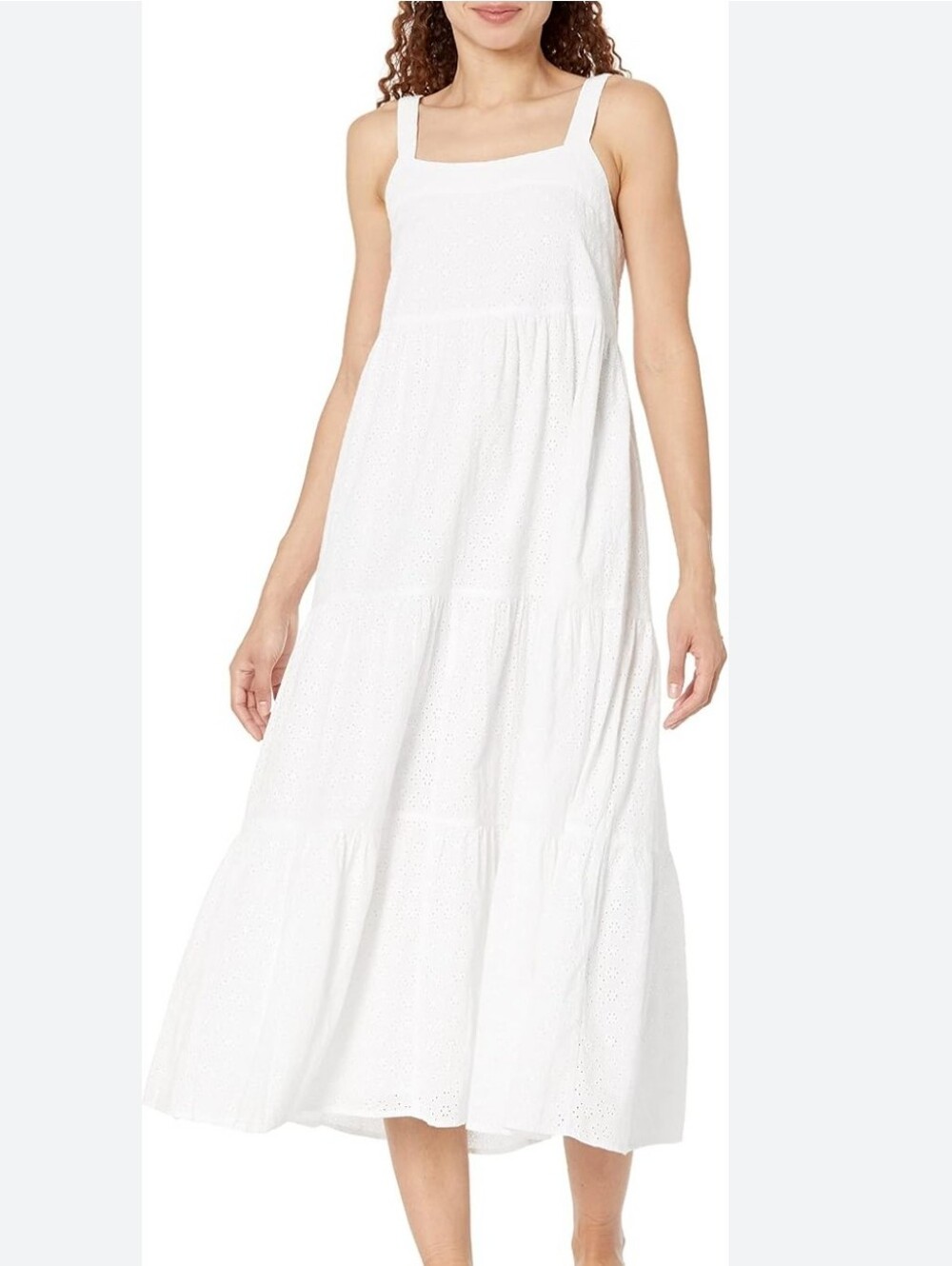 The Drop Dress White Tiered Sundress Size Small, with pockets